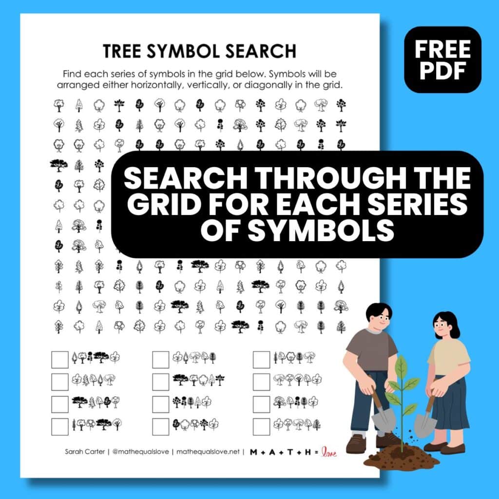 tree symbol search puzzle for arbor day.