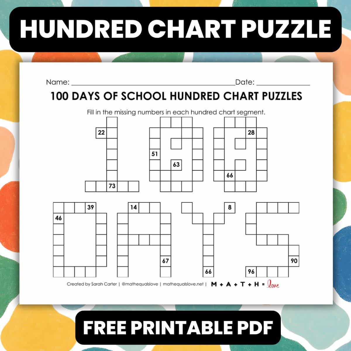100th day of school hundred chart puzzle worksheet pdf.