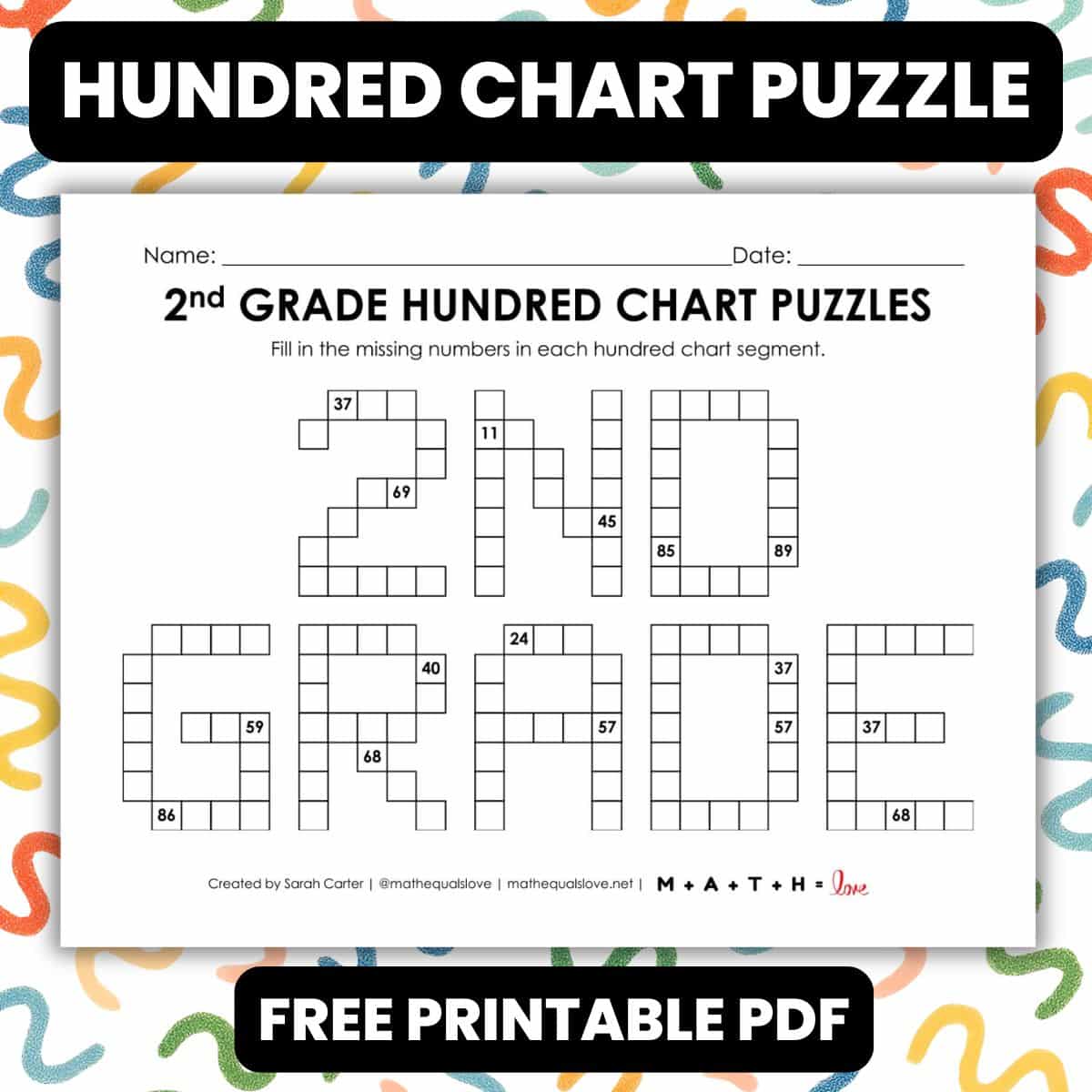 second grade hundred chart puzzle worksheet.