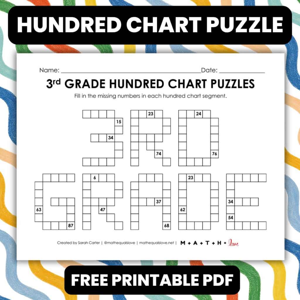 third grade hundred chart puzzle worksheet.