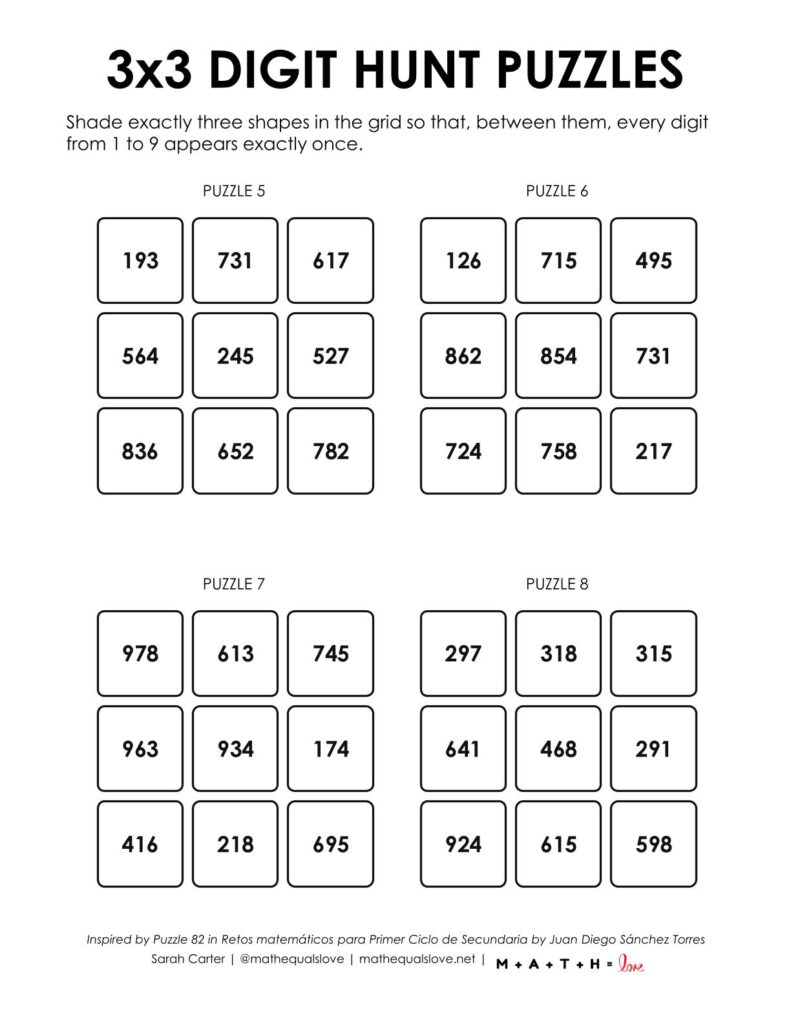 3x3 digit hunt puzzles.