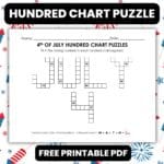 4th of july hundred chart puzzle worksheet for independence day.