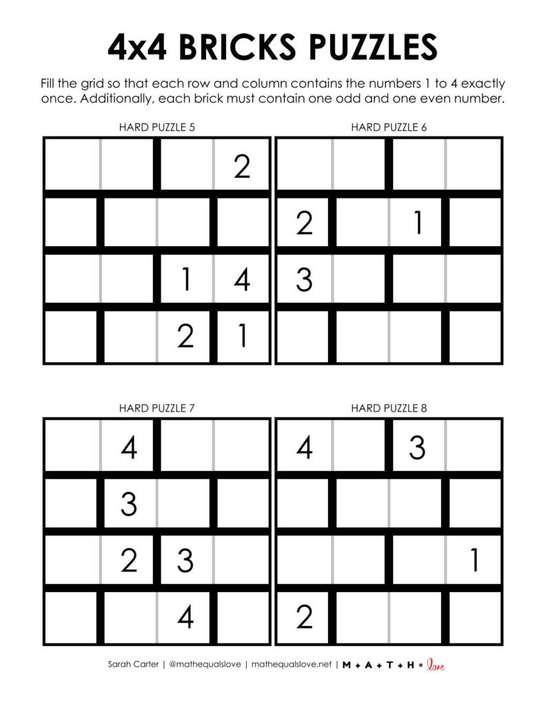 4x4 bricks logic puzzles worksheet.