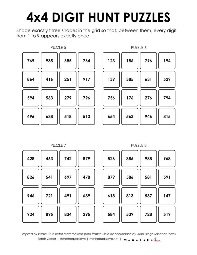 4x4 digit hunt puzzles.