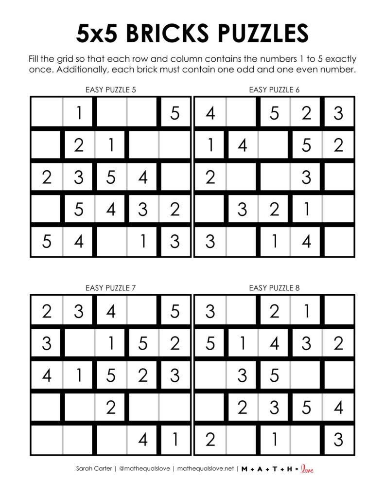 5x5 bricks logic puzzle worksheets .