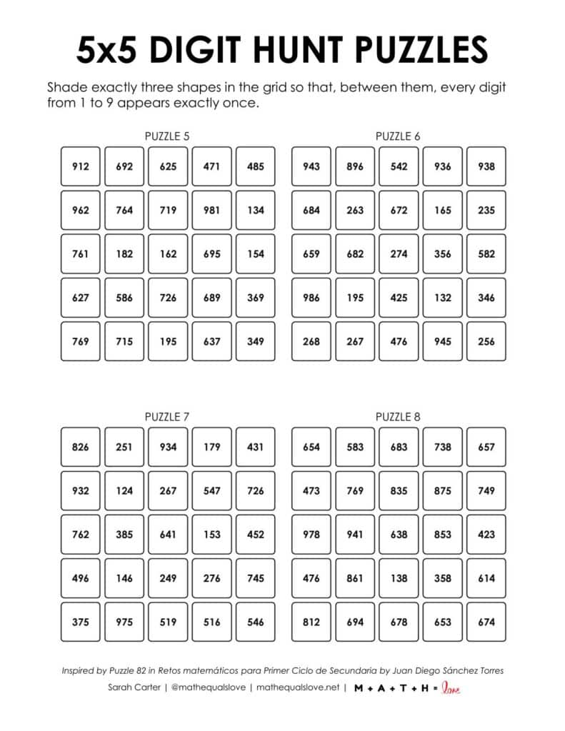 5x5 digit hunt puzzles.