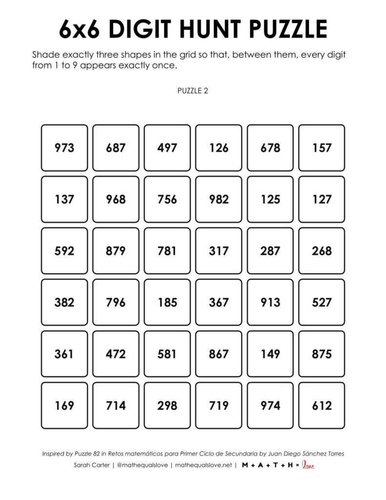 6x6 digit hunt puzzles.
