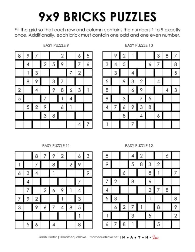 9x9 bricks logic puzzles worksheet.