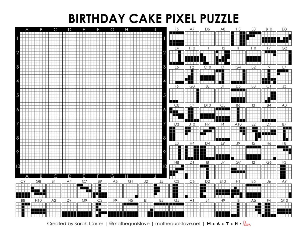 screenshot of birthday cake pixel puzzle.
