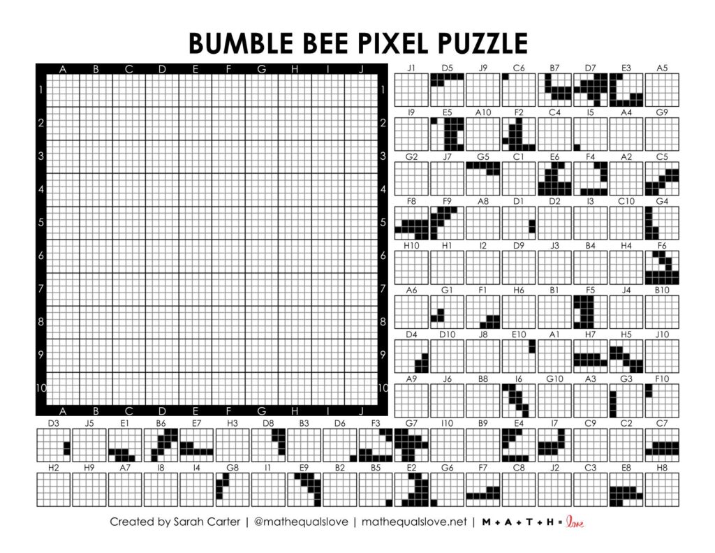 screenshot of bumble bee pixel puzzle.