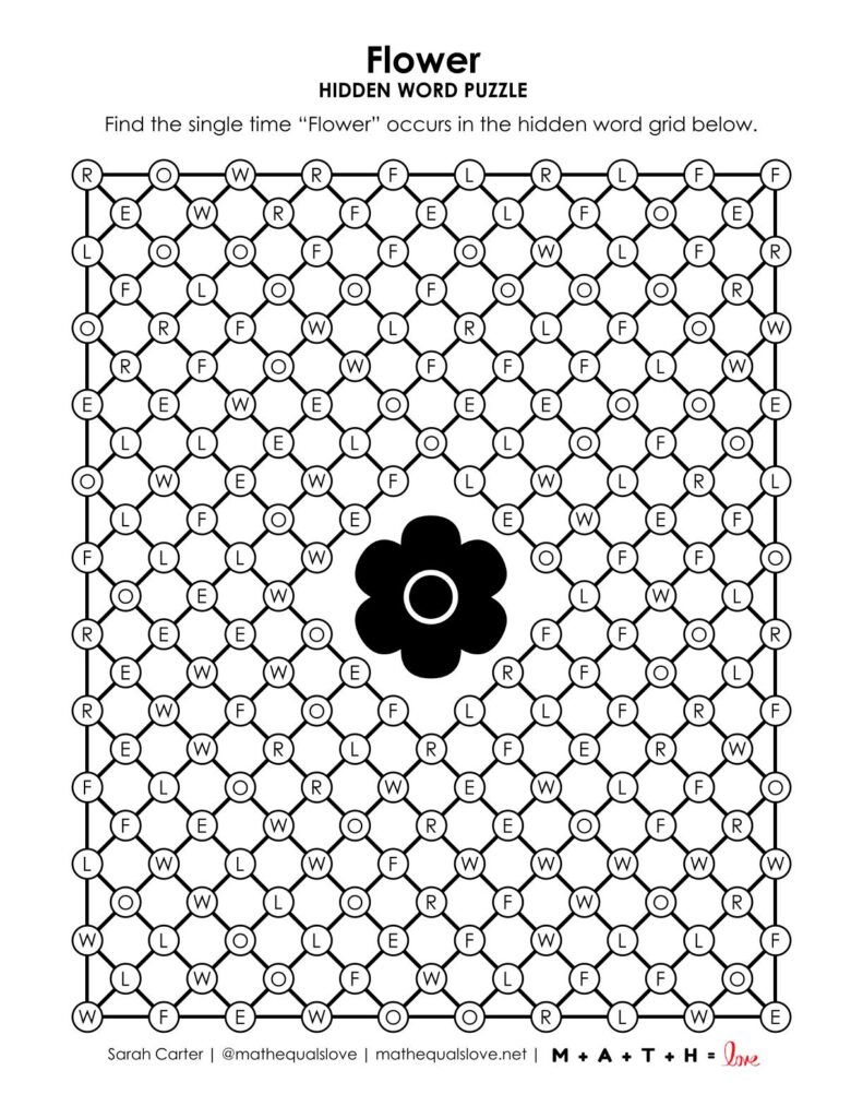 screenshot of flower hidden word puzzle.