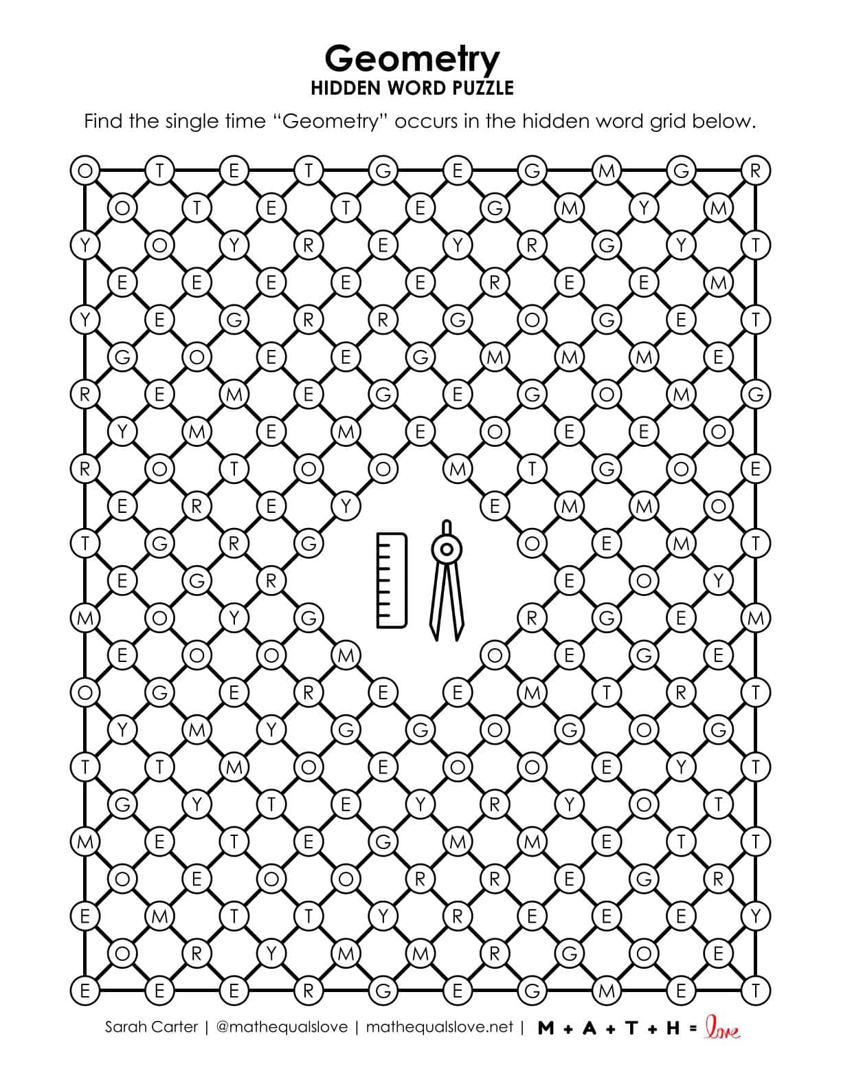 Geometry Hidden Word Puzzle | Math = Love