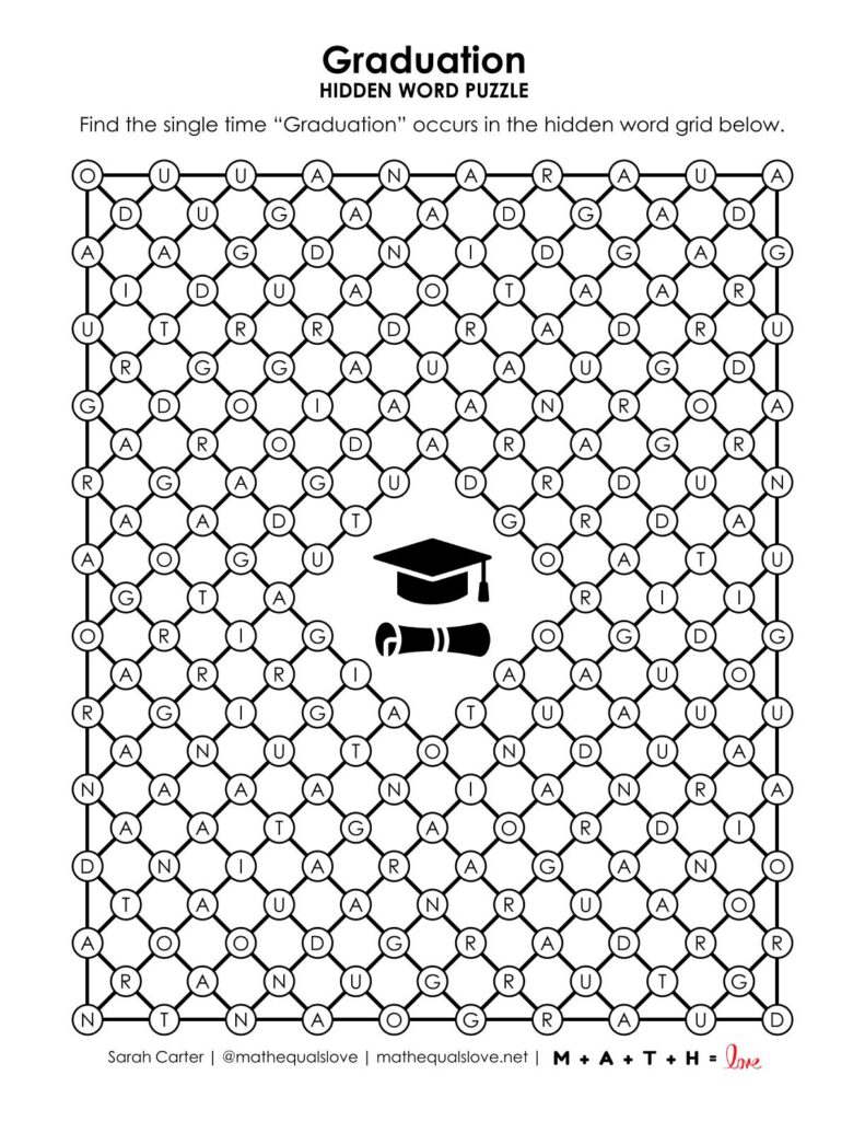 screenshot of graduation hidden word puzzle.