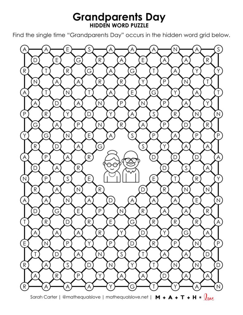 screenshot of grandparents day hidden word puzzle.