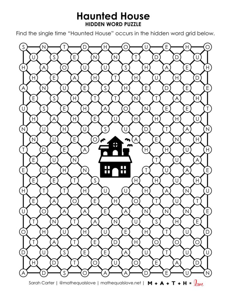 screenshot of haunted house hidden word puzzle.