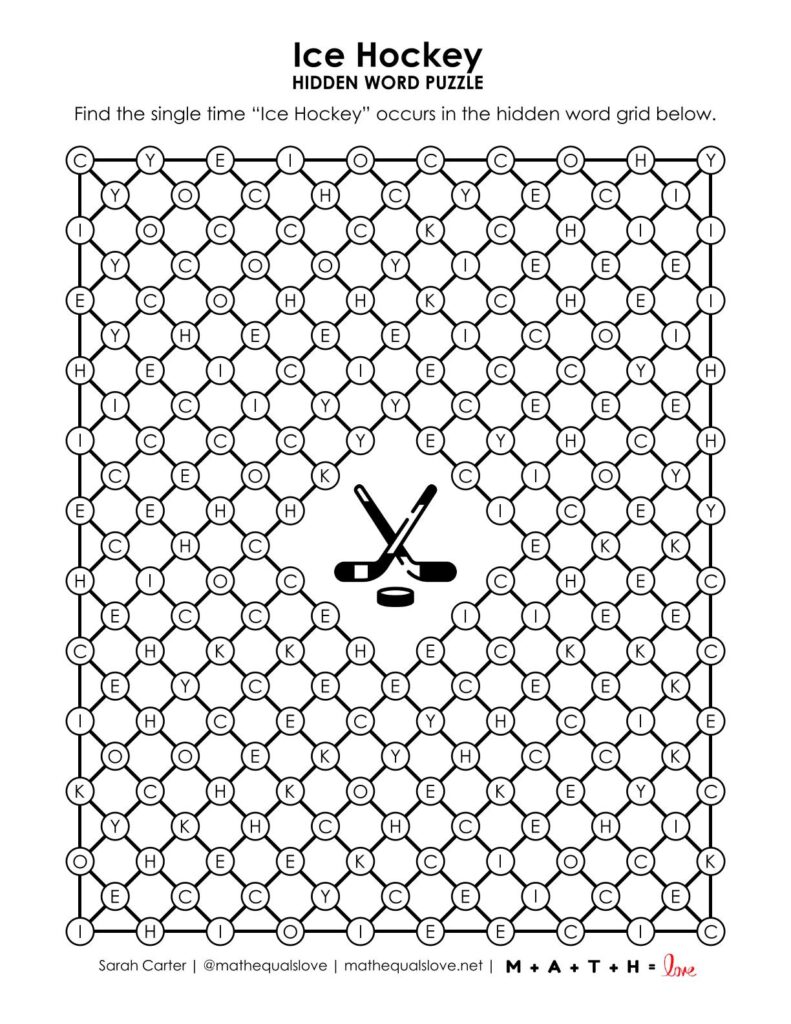 ice hockey hidden word puzzle.