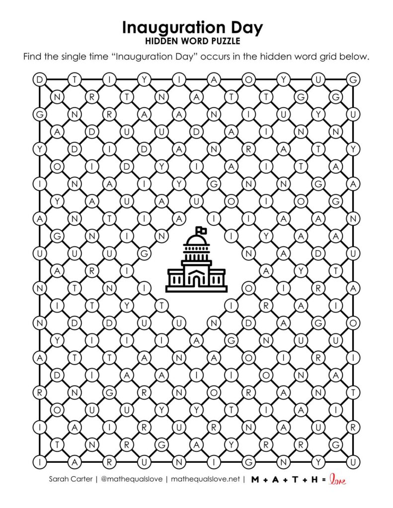 screenshot of inauguration day hidden word puzzle.