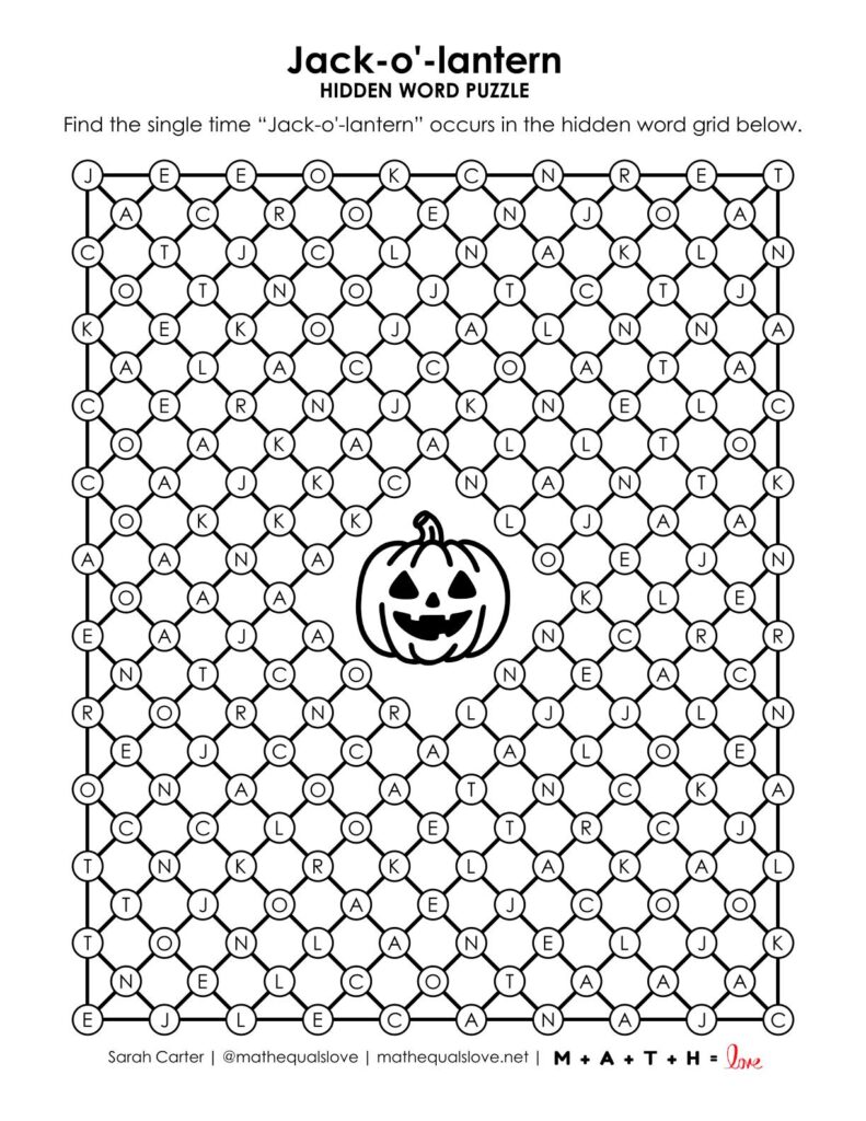 screenshot of jackolantern hidden word puzzle.