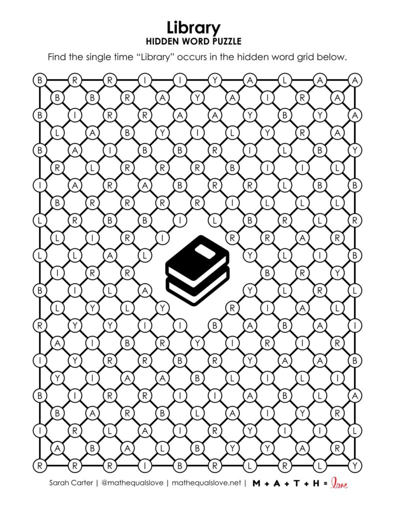 screenshot of library hidden word puzzle.