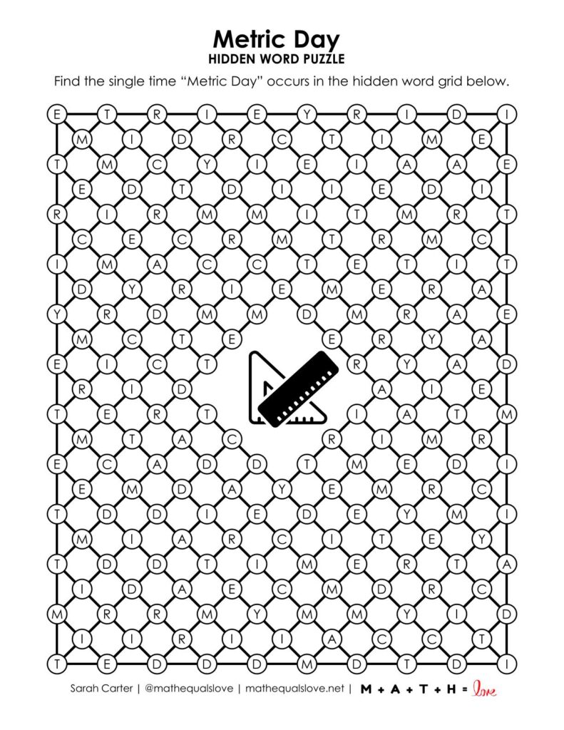 screenshot of metric day hidden word puzzle.