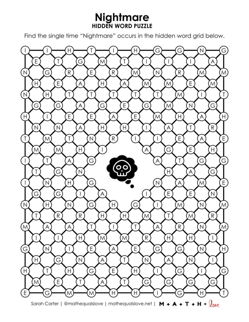screenshot of nightmare hidden word puzzle.