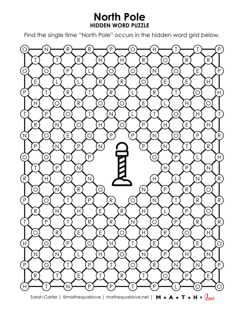 screenshot of north pole hidden word puzzle.