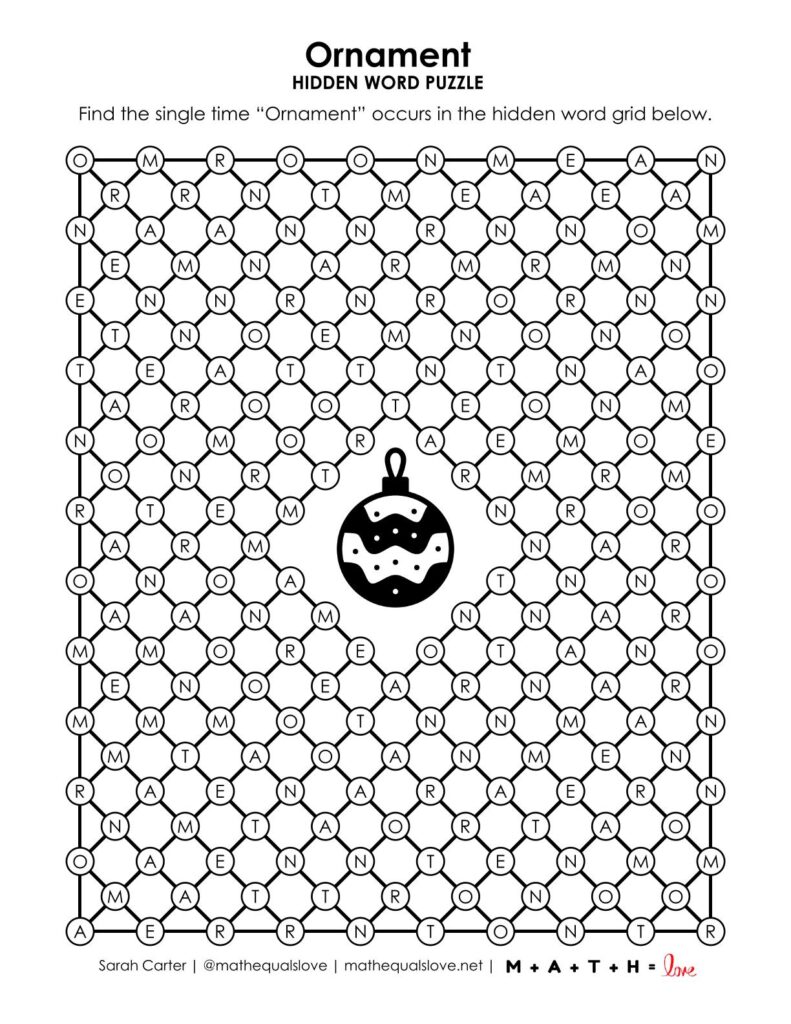 screenshot of ornament hidden word puzzle.