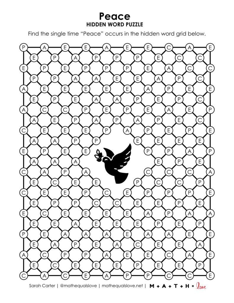 peace hidden word puzzle.