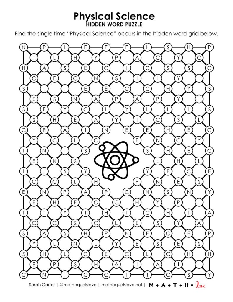 physical science hidden word puzzle.