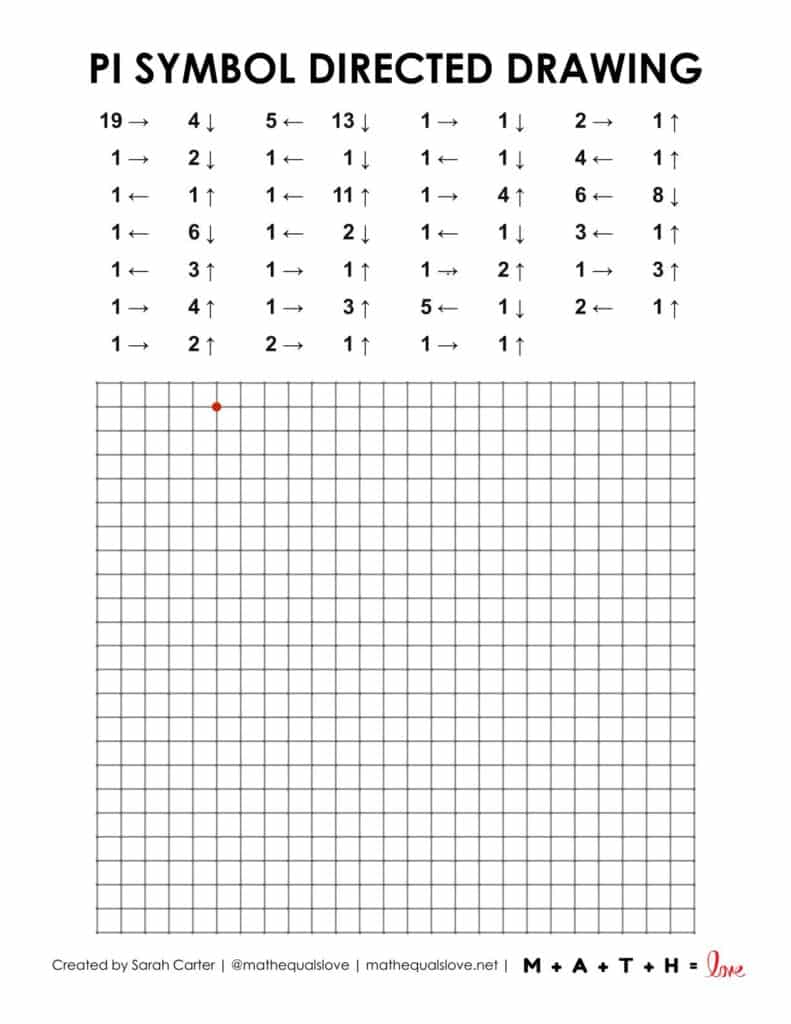 pi symbol directed drawing worksheet for pi day.