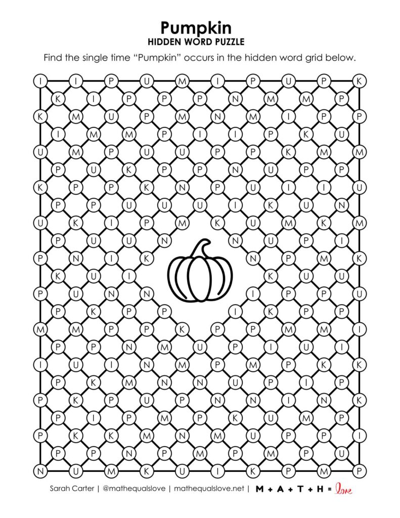 pumpkin hidden word puzzle.