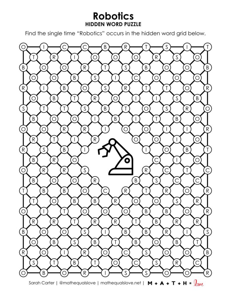 robotics hidden word puzzle.