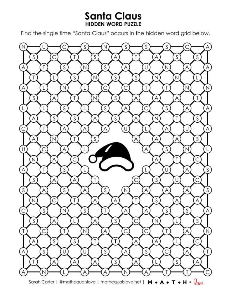 santa claus hidden word puzzle.