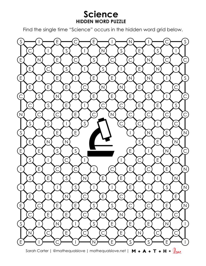 science hidden word puzzle.