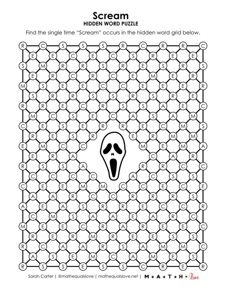 scream hidden word puzzle.