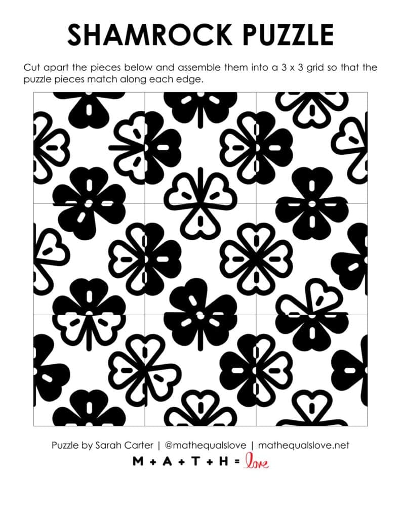 screenshot of shamrock edge matching puzzle for saint patrick's day.