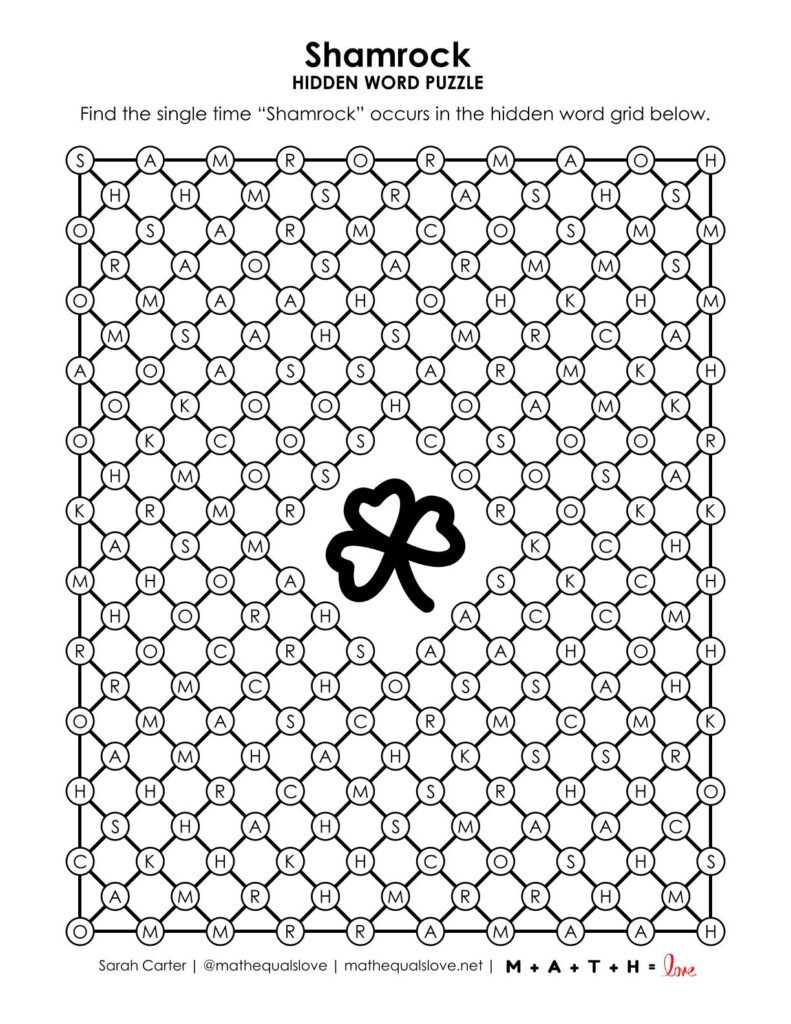 shamrock hidden word puzzle for st. patrick's day.