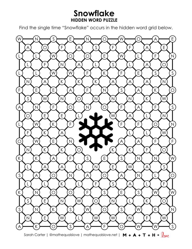 snowflake hidden word puzzle.