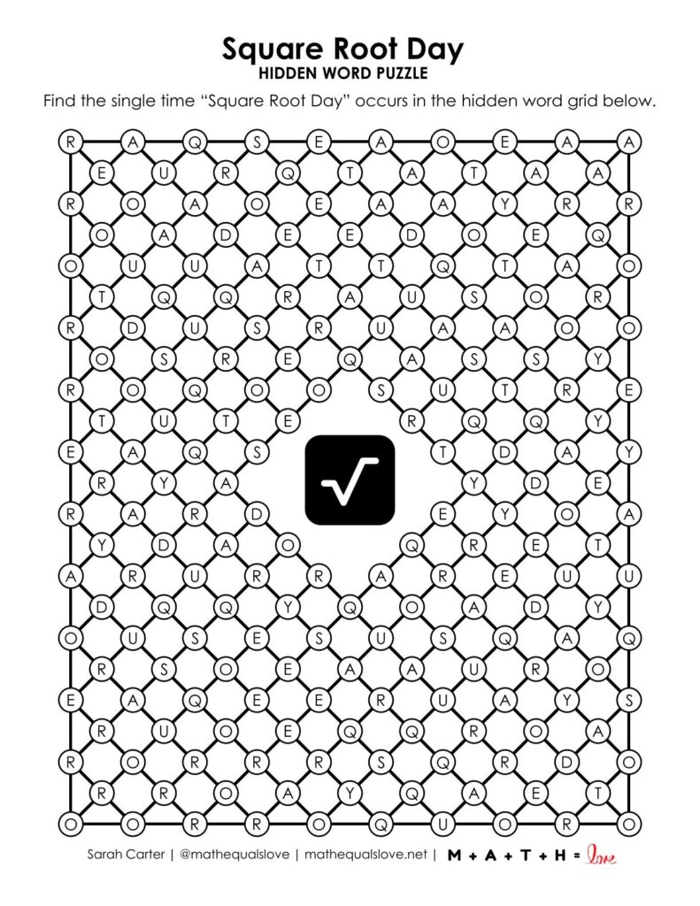 square root day hidden word puzzle.