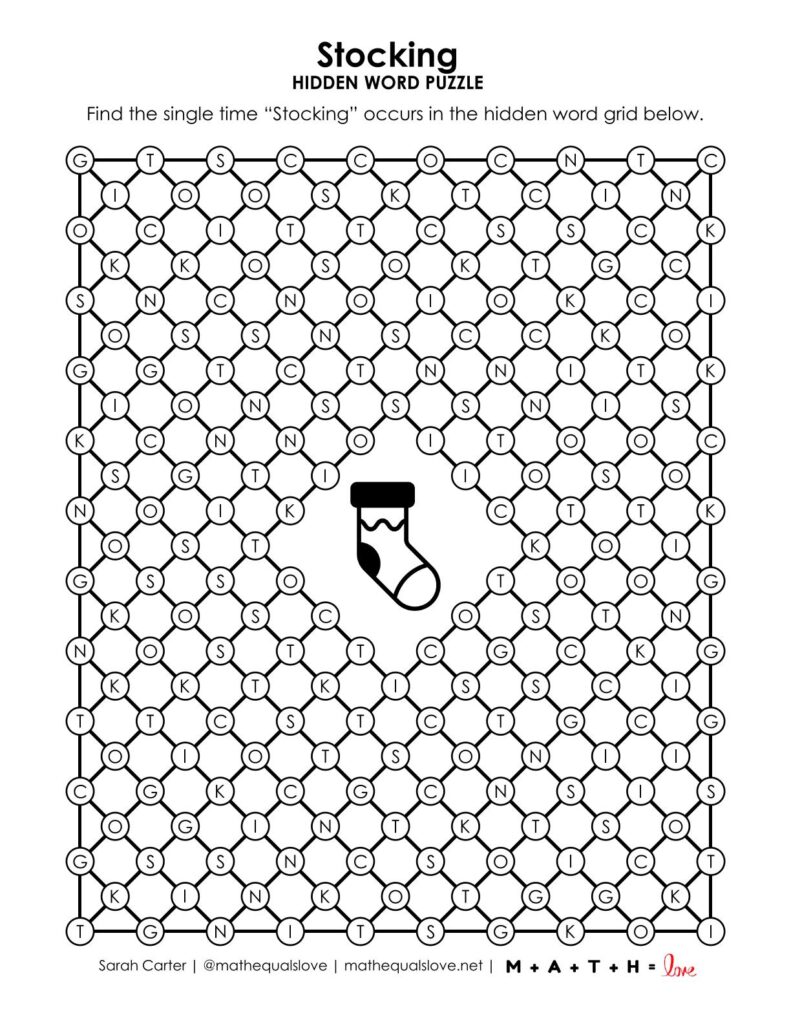stocking hidden word puzzle for christmas.