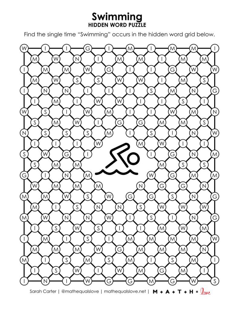 screenshot of swimming hidden word puzzle.