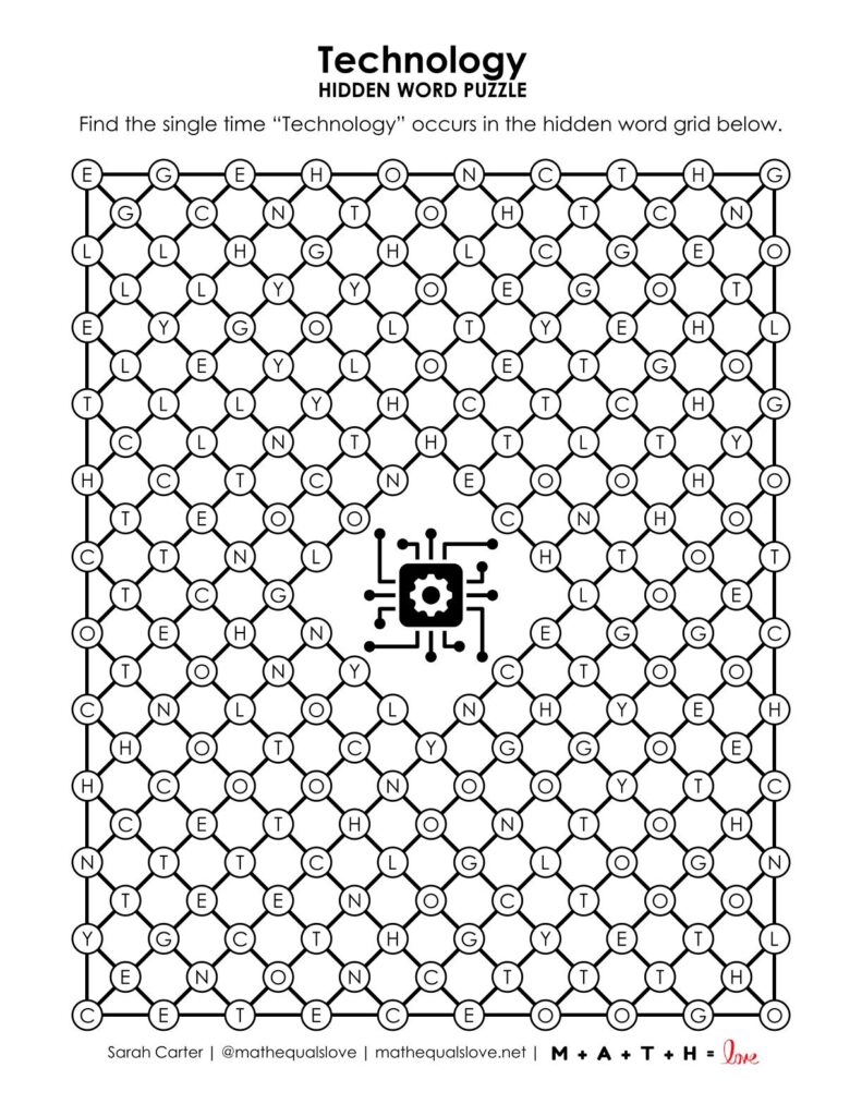 screenshot of technology hidden word puzzle.