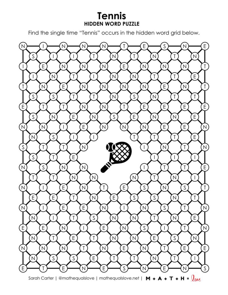 tennis hidden word puzzle.