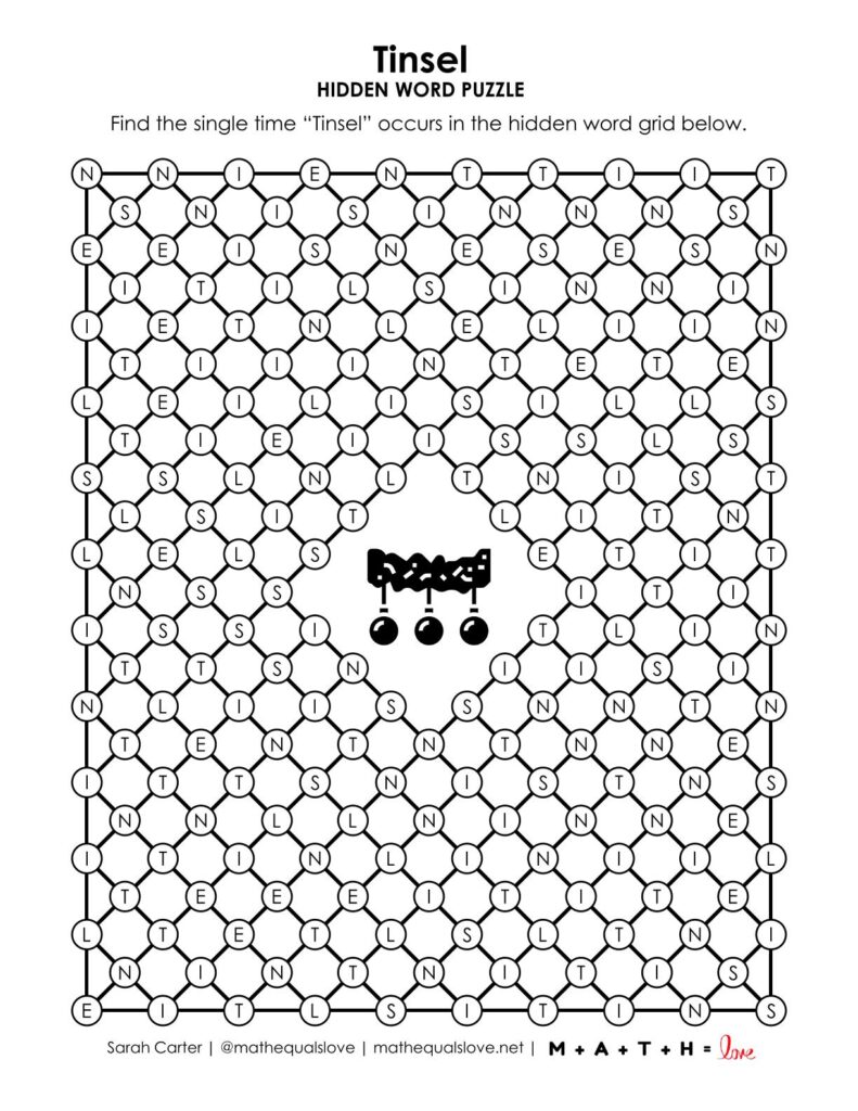 christmas tinsel hidden word puzzle.