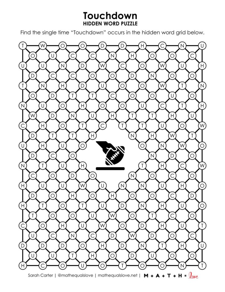 touchdown hidden word puzzle.