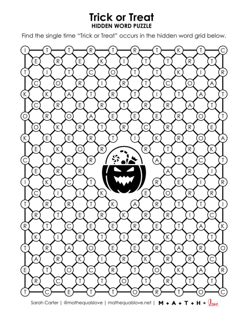 trick or treat hidden word puzzle.
