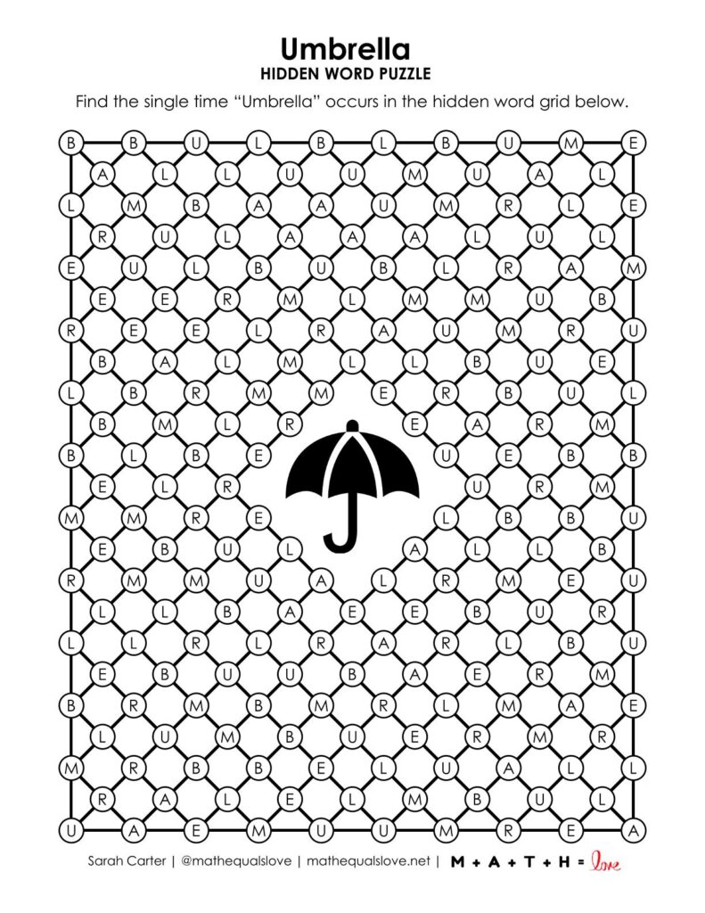 umbrella hidden word puzzle.