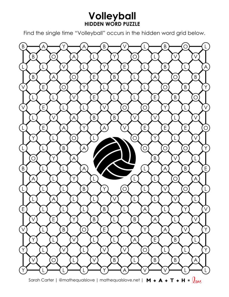 volleyball hidden word puzzle.