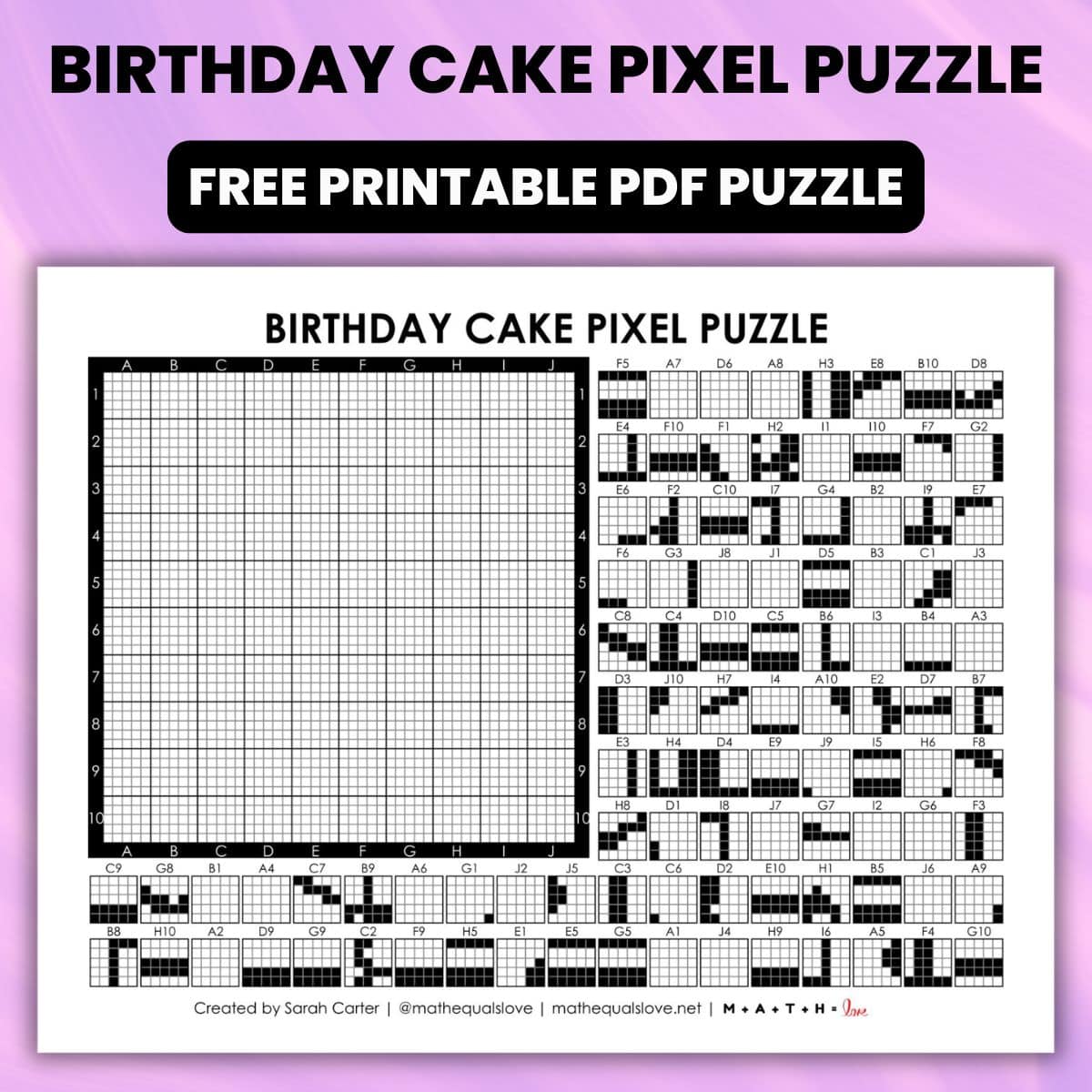 birthday cake pixel puzzle printable.