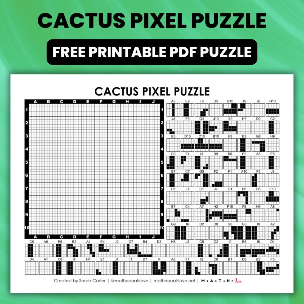 cactus pixel puzzle printable.